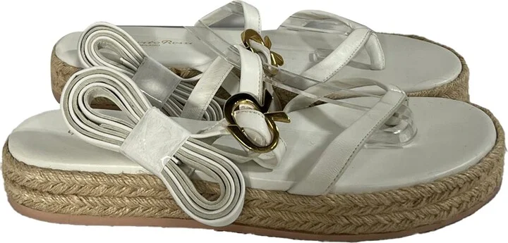 Self-Tie Beachclub Espadrille Sandals in White Leather