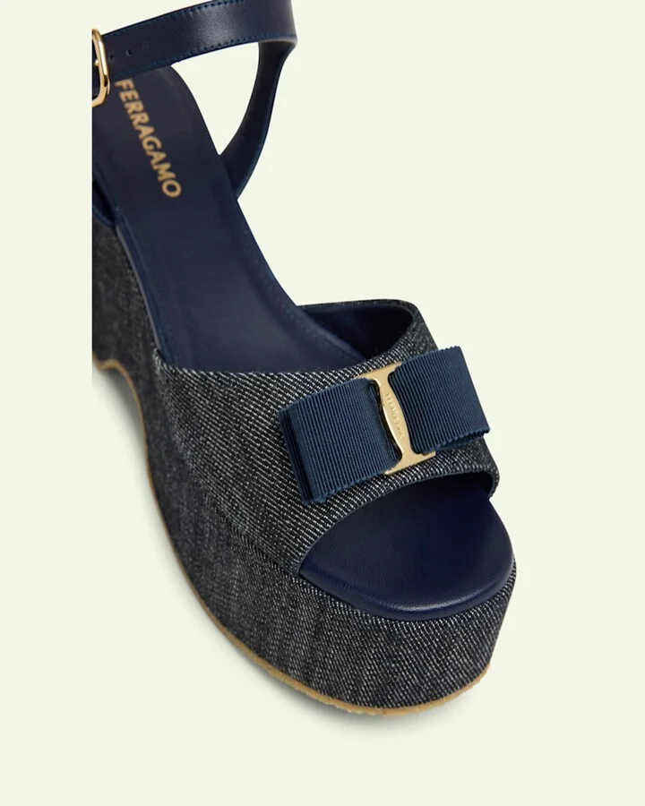 Selna Denim Bow Platform Sandals - Image 4