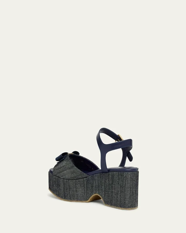 Selna Denim Bow Platform Sandals - Image 5