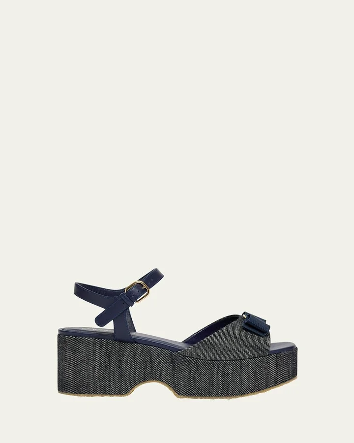 Selna Denim Bow Platform Sandals