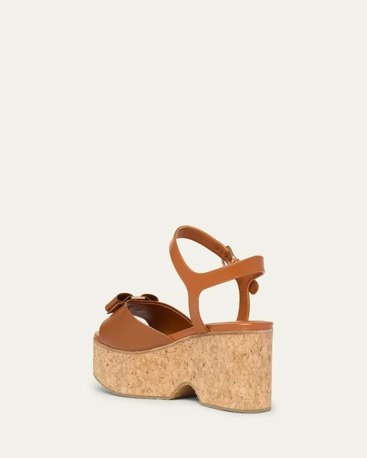 Selna Leather Bow Platform Sandals - Image 4