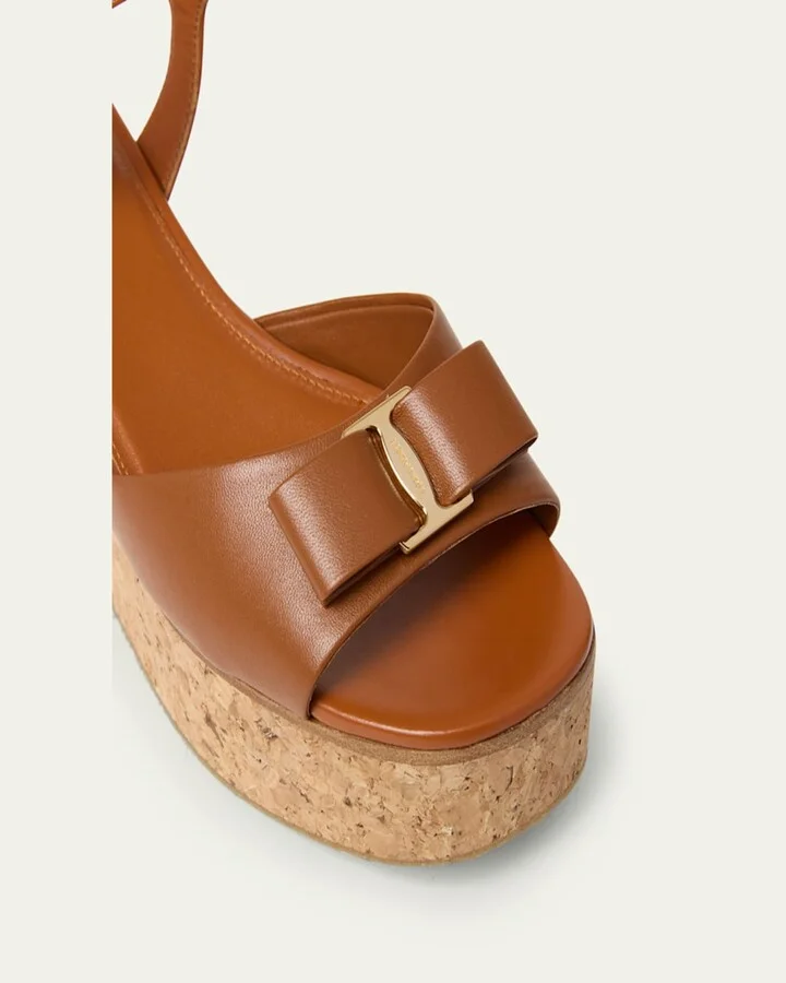 Selna Leather Bow Platform Sandals - Image 5