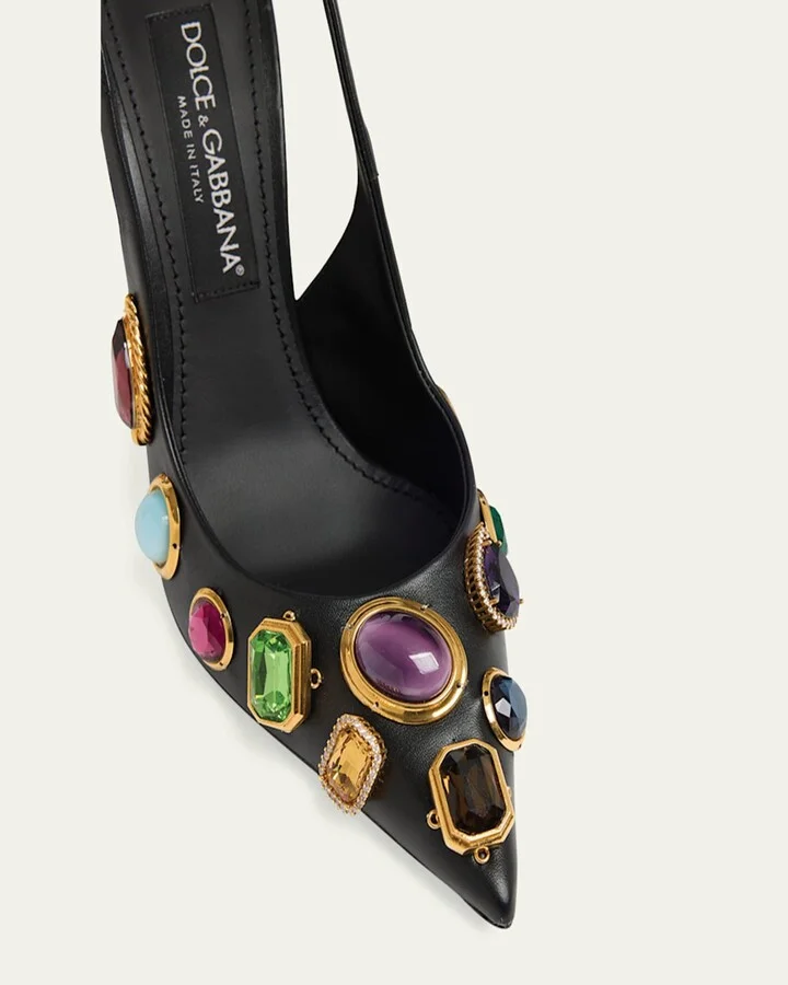Semiprecious Stone Leather Slingback Pumps - Image 2