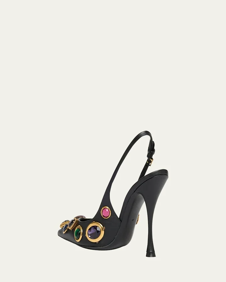 Semiprecious Stone Leather Slingback Pumps - Image 3