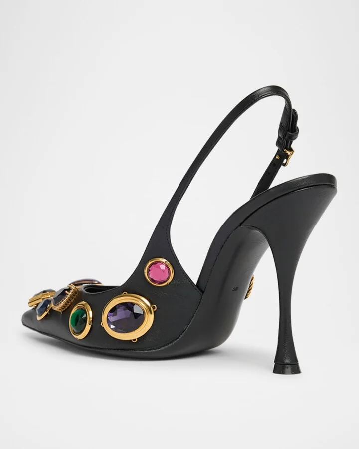 Semiprecious Stone Leather Slingback Pumps - Image 3