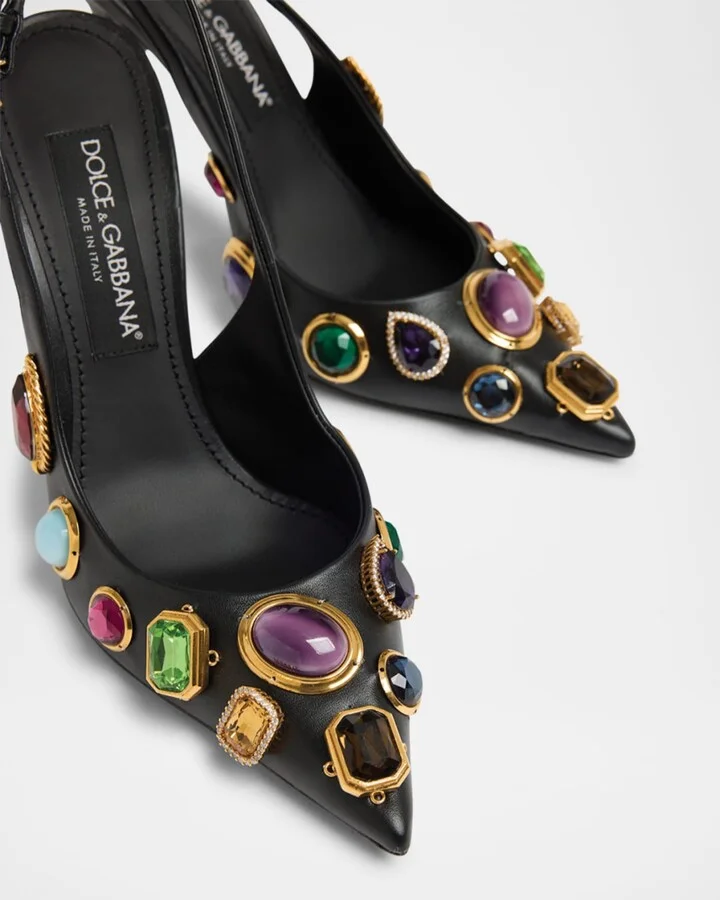 Semiprecious Stone Leather Slingback Pumps - Image 5