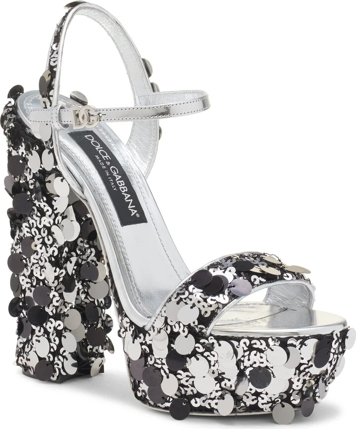 Sequin Block Heel Platform Sandal