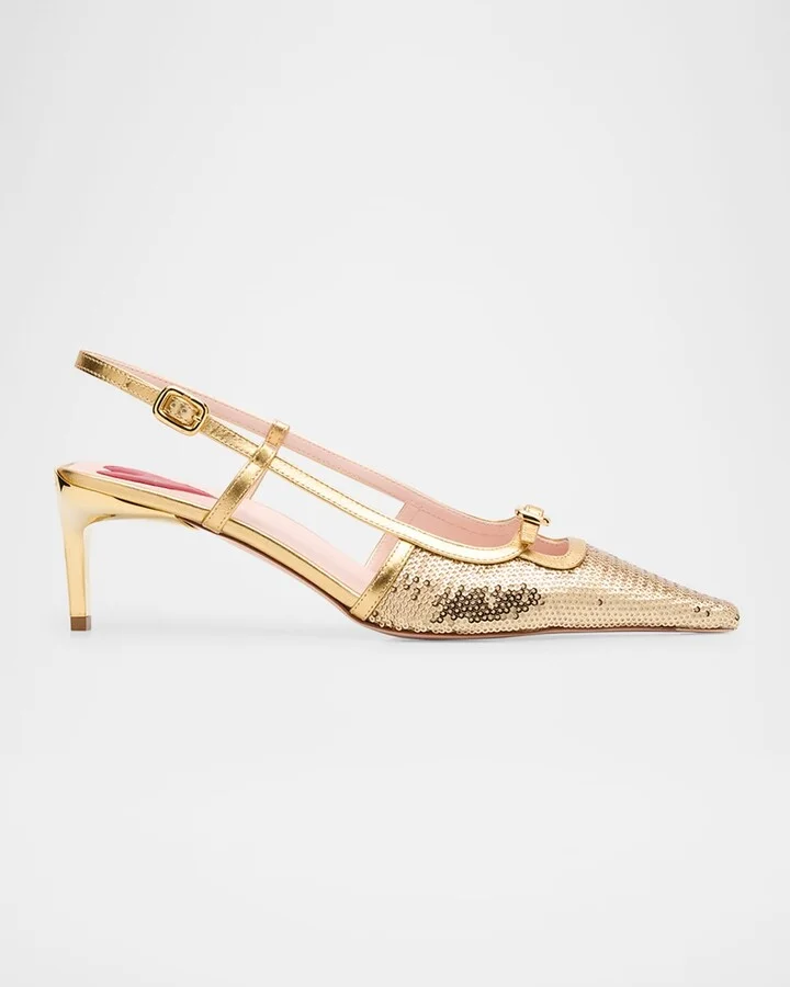 Sequin Buckle Slingback Pumps