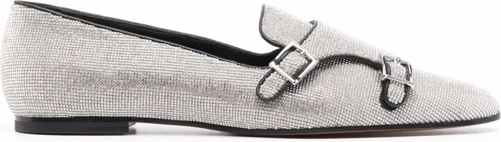 Sequin-Embellished Buckle -Detail Loafers