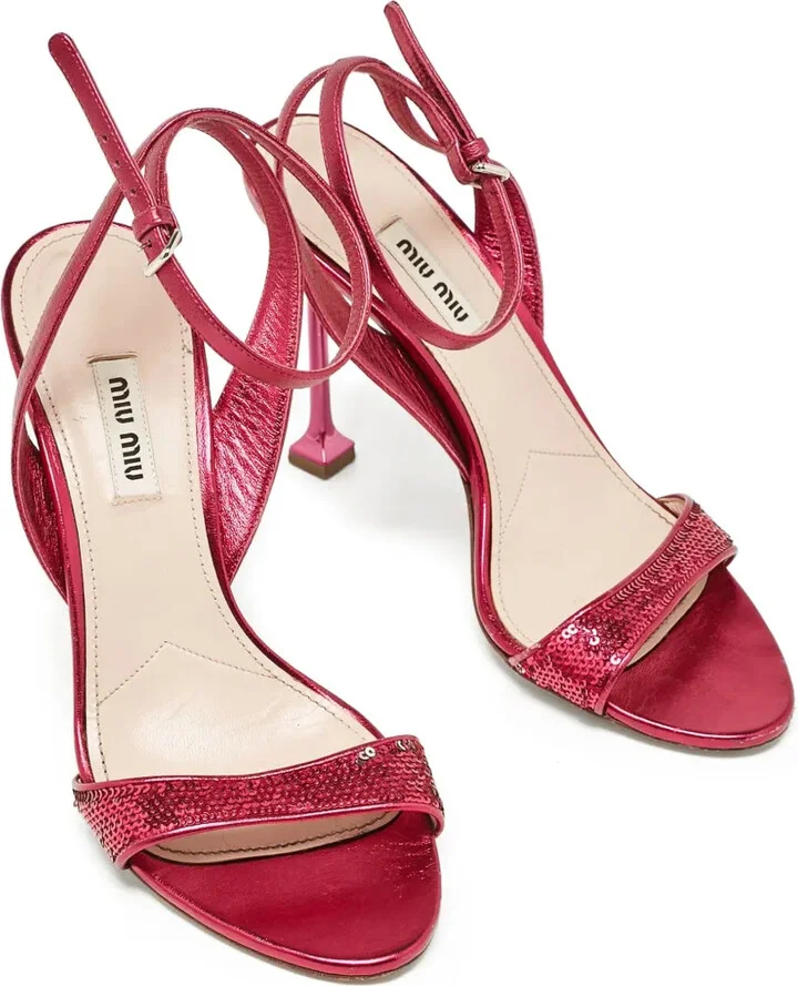 Sequin-Embellished Metallic Heeled Sandals - Image 2