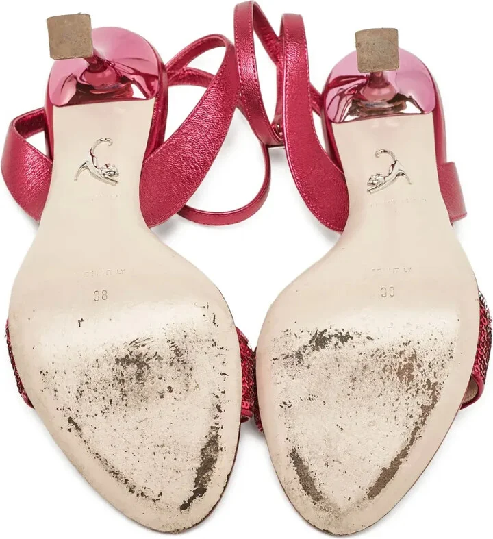Sequin-Embellished Metallic Heeled Sandals - Image 4