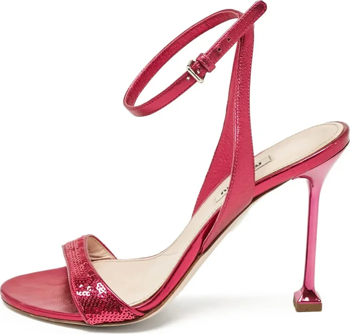 Sequin-Embellished Metallic Heeled Sandals