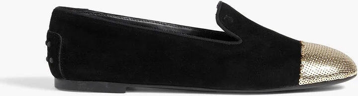 Sequin-embellished velvet loafers