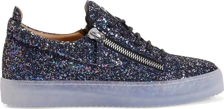Sequin-Embellished Zip-Details Sneakers