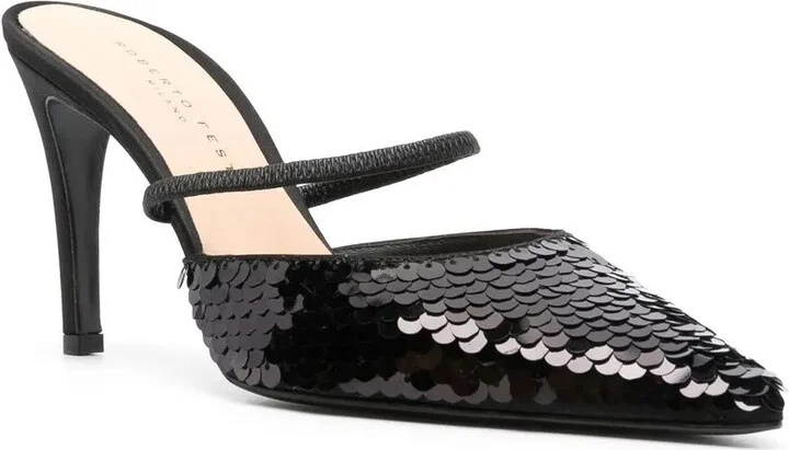 Sequin Pointed 90mm Mules - Image 2
