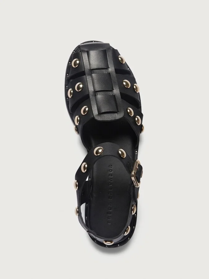 Sera Fisherman Sandal - Black Calf with Gold Studs - Image 2
