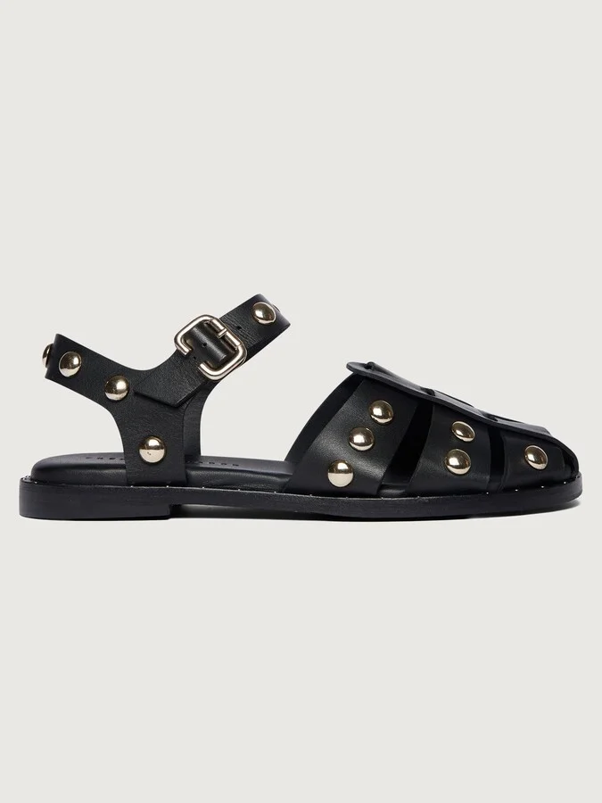 Black Calf With Gold Studs