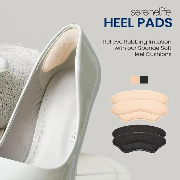 SereneLife Heel Pad Shoe Insert, Soft Gel Cushion, 2-Pack - Black & Apricot - Image 2
