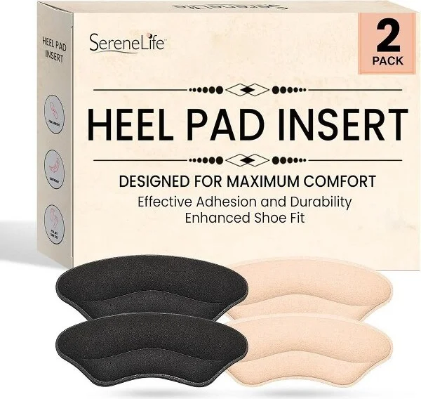 SereneLife Heel Pad Shoe Insert, Soft Gel Cushion, 2-Pack - Black & Apricot