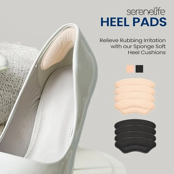 SereneLife Heel Pad Shoe Insert, Soft Gel Cushion, 4-Pack - Black & Apricot - Image 2