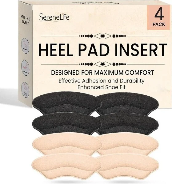 SereneLife Heel Pad Shoe Insert, Soft Gel Cushion, 4-Pack - Black & Apricot