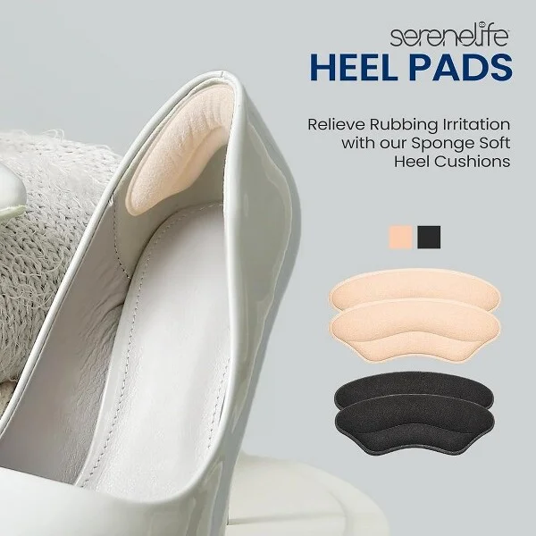 SereneLife Soft Cushion Heel Pads - SLVARBLAP6, Black & Apricot, 6 Pairs
