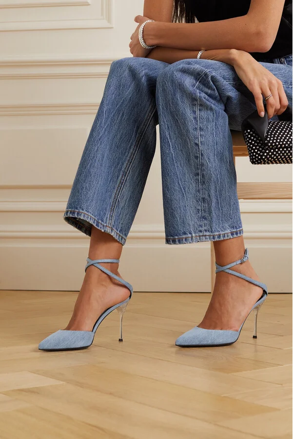 SERGIO ROSSI - + Area Crystal-embellished Denim Pumps - Blue - Image 2