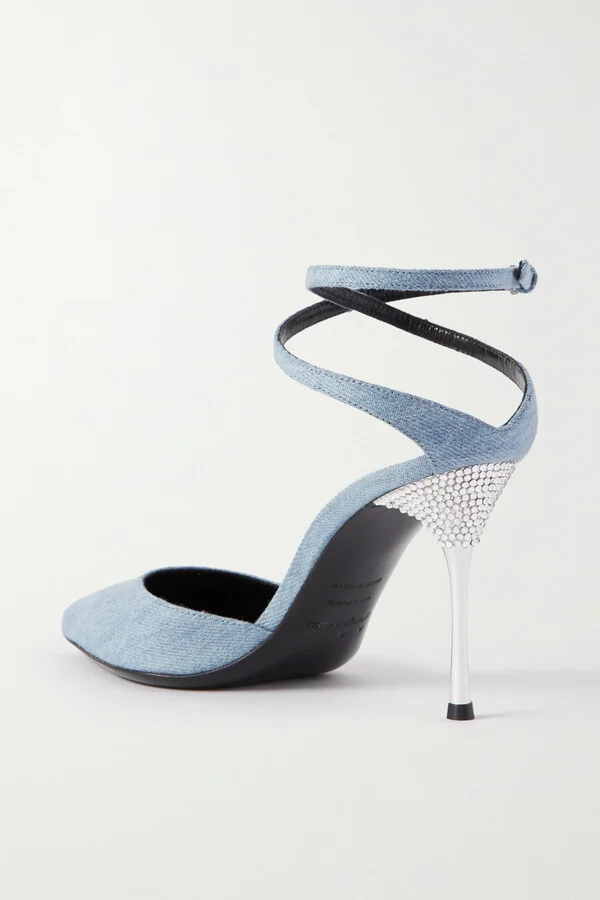 SERGIO ROSSI - + Area Crystal-embellished Denim Pumps - Blue - Image 3