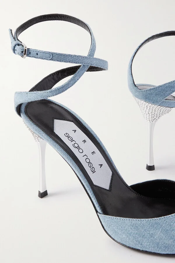 SERGIO ROSSI - + Area Crystal-embellished Denim Pumps - Blue - Image 4