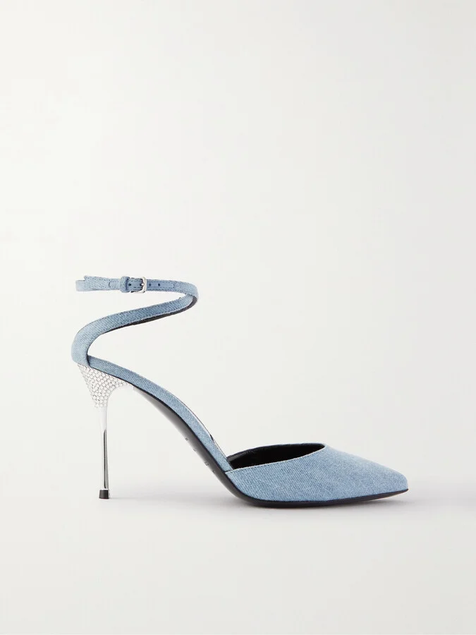 SERGIO ROSSI - + Area Crystal-embellished Denim Pumps - Blue