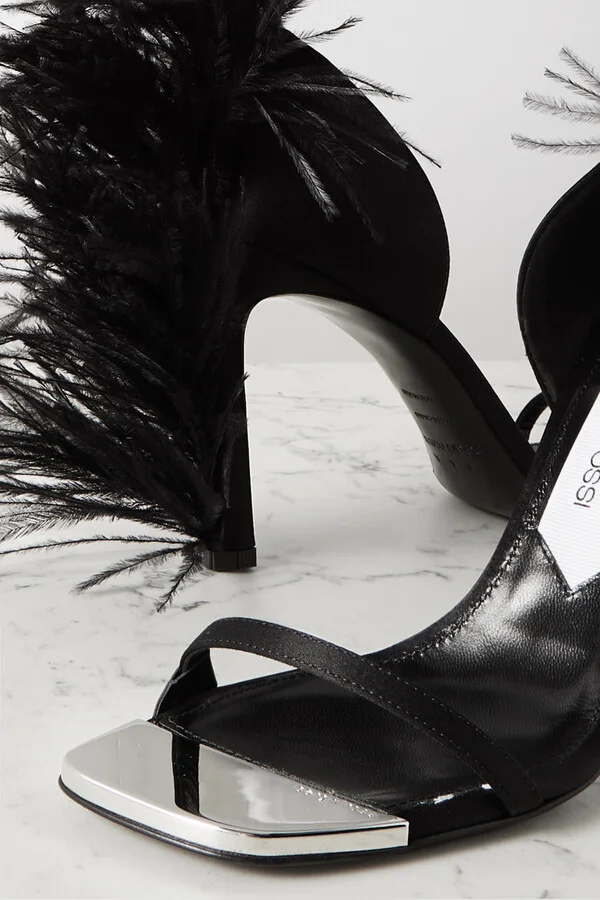 SERGIO ROSSI - + Area Feather-trimmed Satin Sandals - Black - Image 4