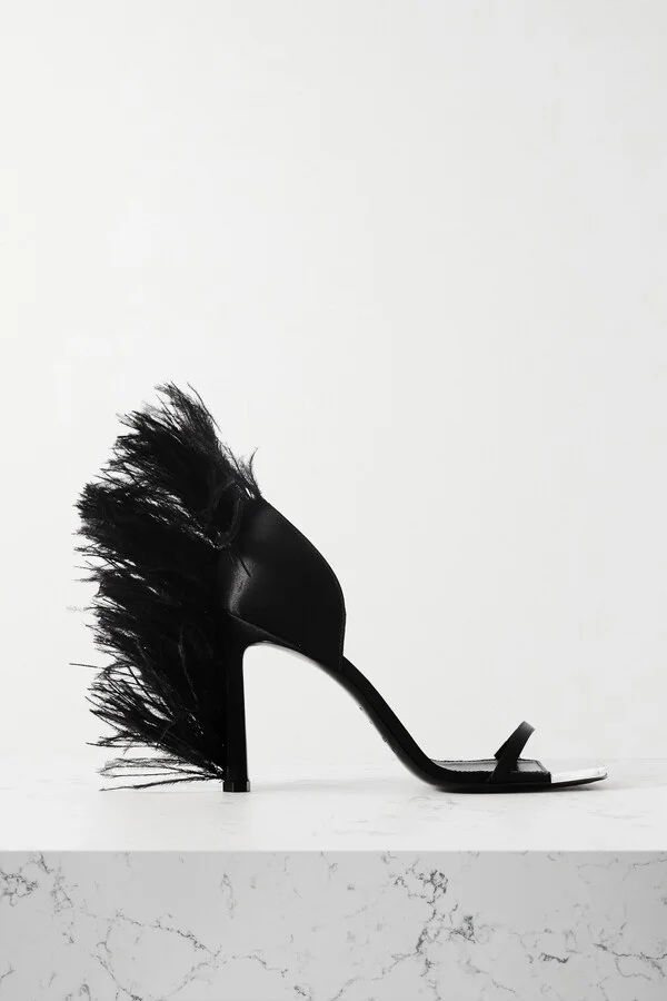SERGIO ROSSI - + Area Feather-trimmed Satin Sandals - Black