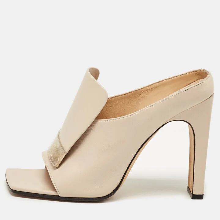 Sergio Rossi Beige Leather Mules Size 38