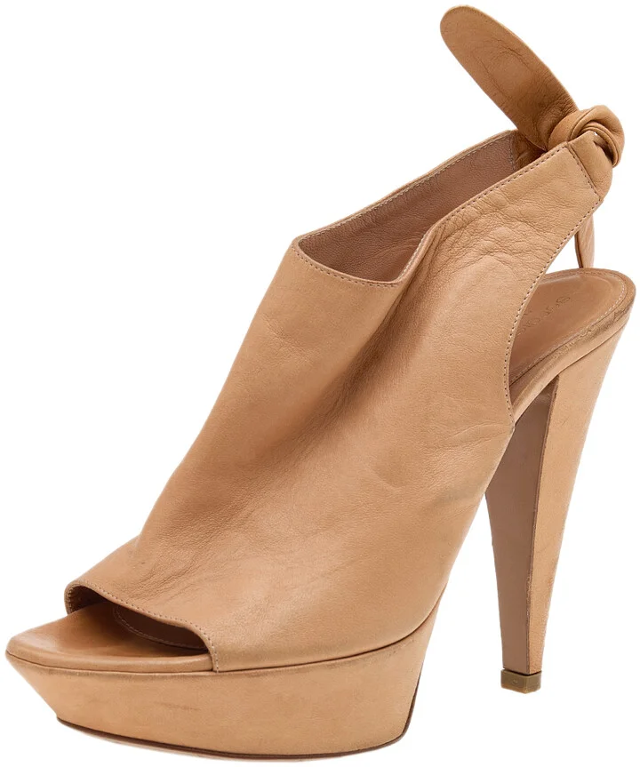 Sergio Rossi Beige Leather Platform Ankle Wrap Sandals Size 38