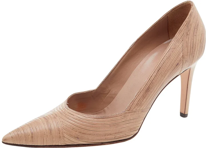Sergio Rossi Beige Leather Pointed Toe Pumps Size 37