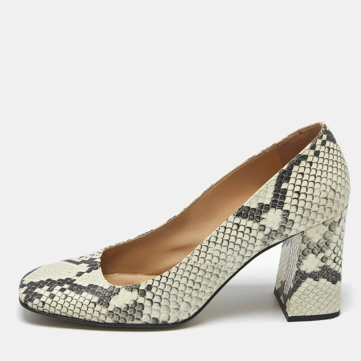 Sergio Rossi Beige Python Embossed Leather Block Heel Pumps Size 39