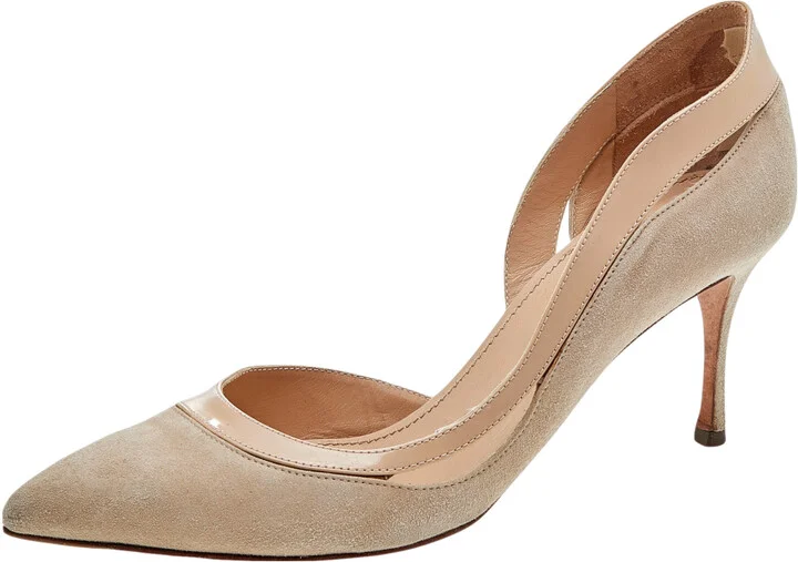 Sergio Rossi Beige Suede and Patent Leather D'orsay Pumps Size 37.5