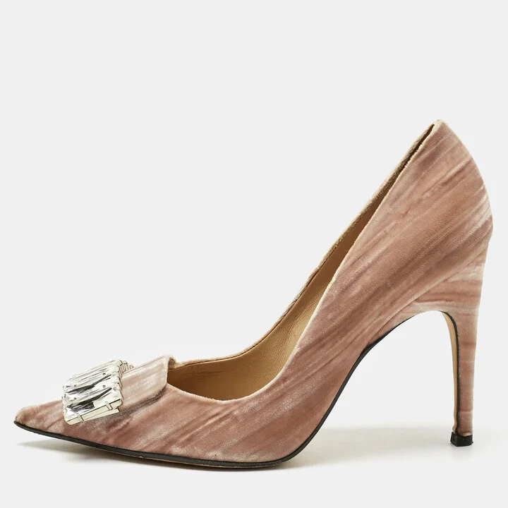 Sergio Rossi Beige Velvet SR1 Crystals Pumps Size 38.5
