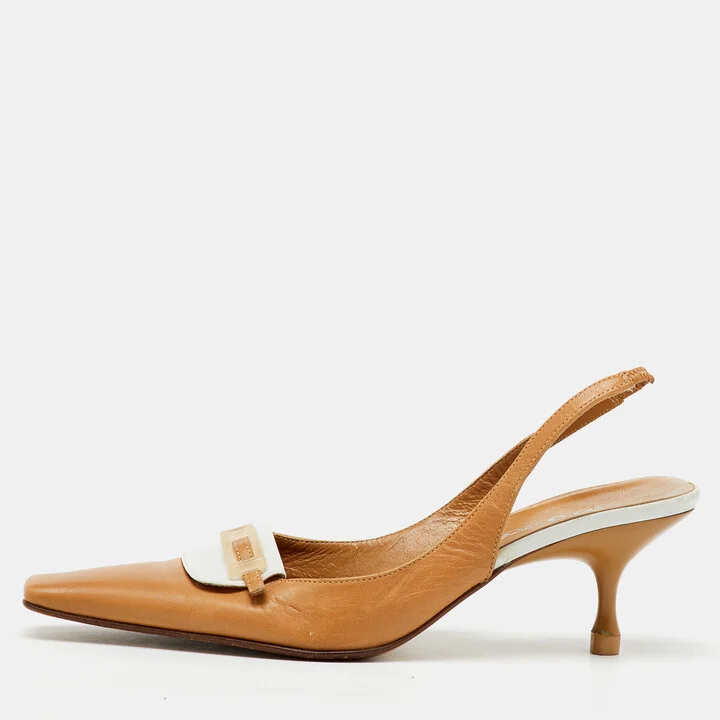 Sergio Rossi Beige/White Leather Slingback Pumps Size 35