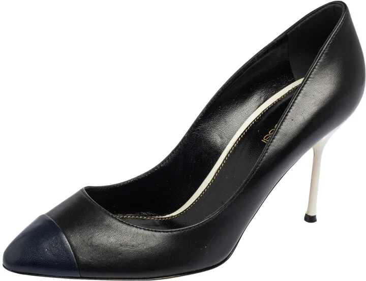 Sergio Rossi Black/Blue Leather Cap Toe Pumps Size 38