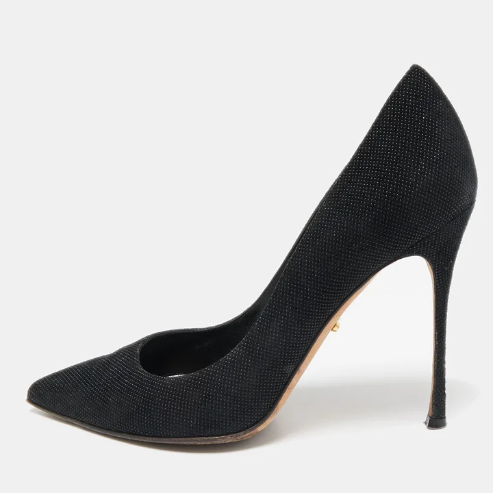 Sergio Rossi Black Canvas Pointed Toe Pumps Size 36