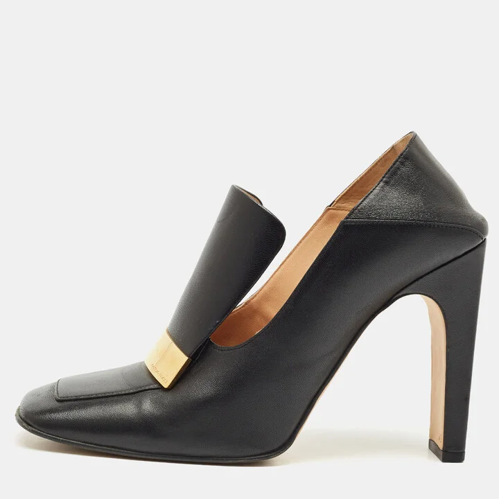 Sergio Rossi Black Leather Block Heel Square Toe Mules Size 41
