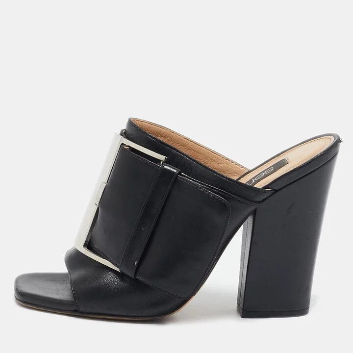 Sergio Rossi Black Leather Buckle Slide Sandals Size 37