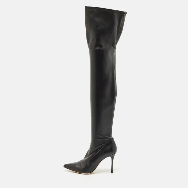 Sergio Rossi Black Leather Knee Length Boots Size 40