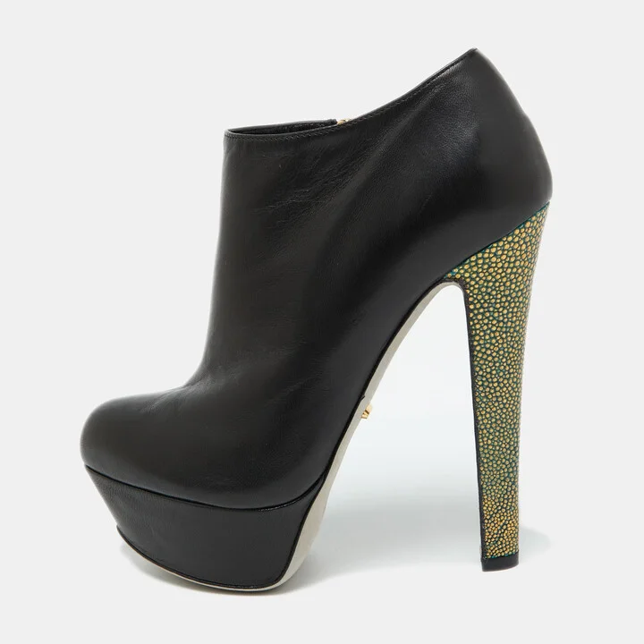 Sergio Rossi Black Leather Platform Ankle Length Booties Size 34.5