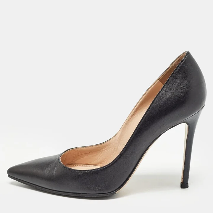 Sergio Rossi Black Leather Pointed Toe Pumps Size 37