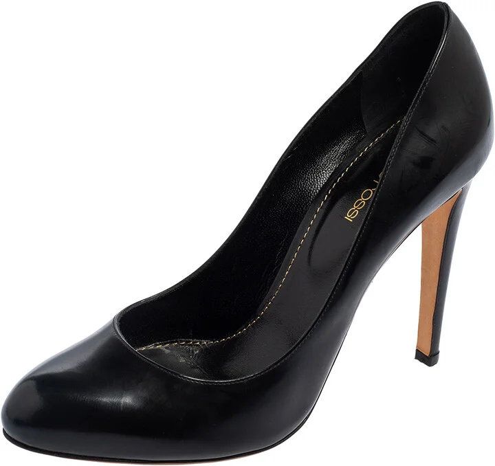 Sergio Rossi Black Leather Round Toe Pumps Size 39.5