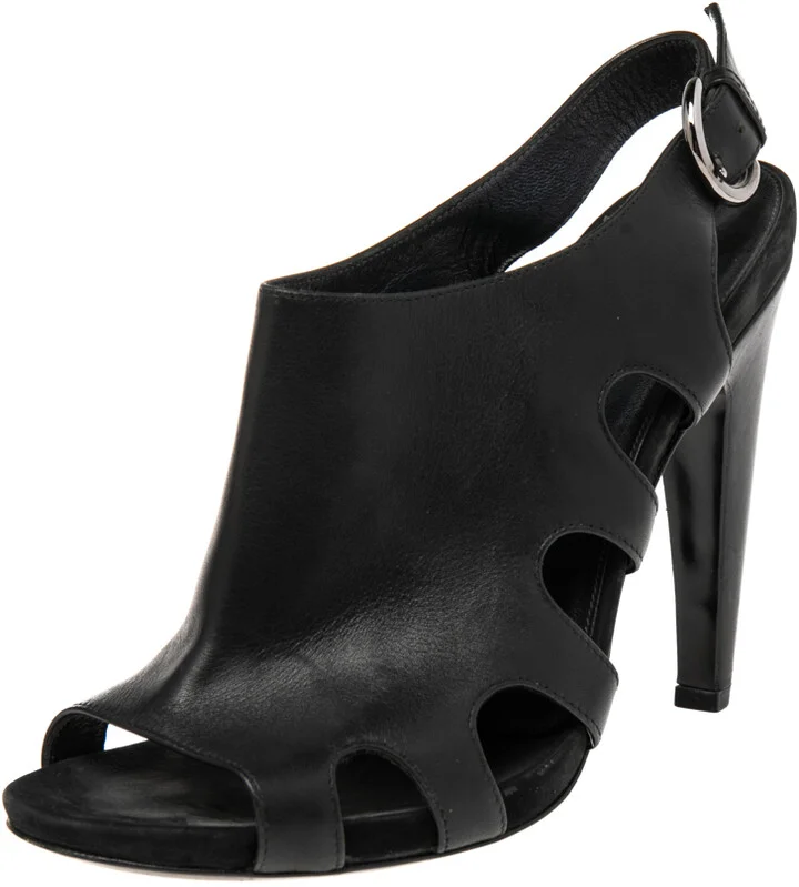 Sergio Rossi Black Leather Slingback Peep Toe Platform Sandals Size 38.5