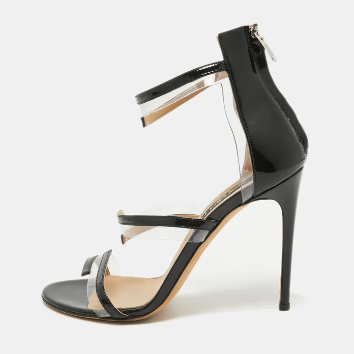 Sergio Rossi Black Patent And PVC Ankle Strap Sandals Size 40