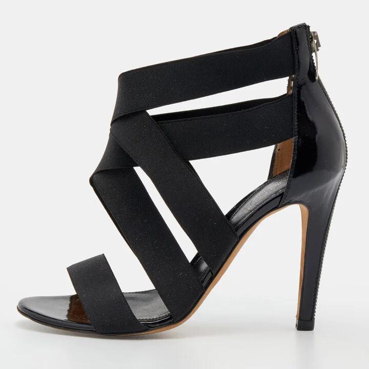 Sergio Rossi Black Patent Leather and Elastic Strappy Sandals Size 36